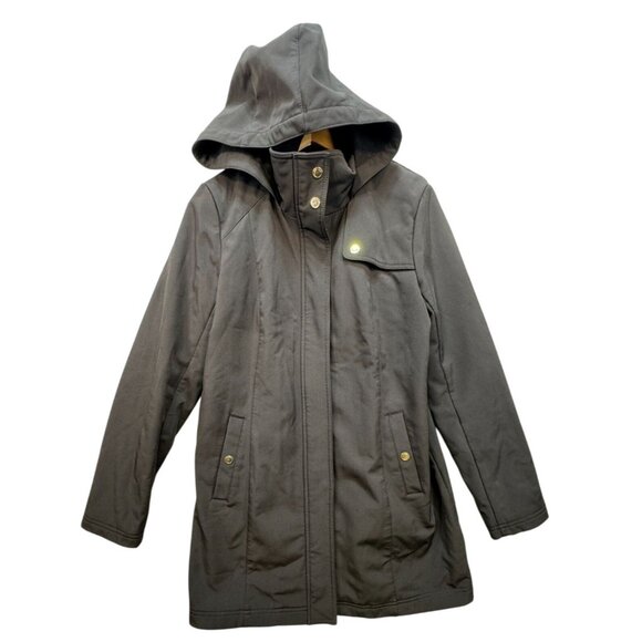 St. Johns Bay Womens Hooded Coat Button & Zipper Closure Medium Black Polyester - Picture 1 of 13